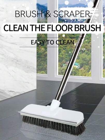 1 件（2 合 1）长柄硬毛地板刷，适用于深度清洁甲板、浴室、浴缸、瓷砖、灌浆、厨房、泳池、露台、车库 - 灰色 - 适合房主和清洁爱好者 - 重型清洁的理想选择