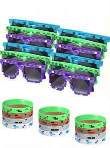 1 set di 24 articoli per feste, inclusi 12 occhiali da gioco e 12 braccialetti, perfetti come regali per feste di compleanno, decorazioni per feste e regali per giocatori adulti in stile cartoni animati, set di occhiali per feste di Ognissanti/Natale, forniture per feste, accessori per foto