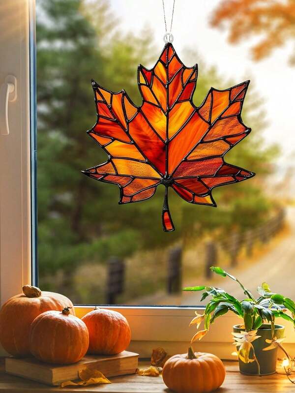 1pc/2pcs Autumn Maple Leaf Ornaments, Acrylic Maple Leaves, Thanksgiving Pendant Ornaments, Christmas Home Decoration Gifts, Maple Leaf Light Catcher For Home Decor, Garden Decor, Room Decor, Car Decor, Holiday Gifts, Autumn, Thanksgiving, Harvest Festival, Halloween