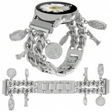 1 件优雅金属表带，带吊坠，兼容三星 Galaxy Watch 7/6/5/4/Active2 Classic（40/44 毫米）、Watch 5 Pro（45 毫米）、Watch 4 Classic（42/46 毫米）、Watch 3（41 毫米）、Watch Active（40 毫米）、Watch 42 毫米链式表带，适合所有 20 毫米宽的智能手表带，配有可调节金属扣（仅限表带） - 彩色 - 查看 9