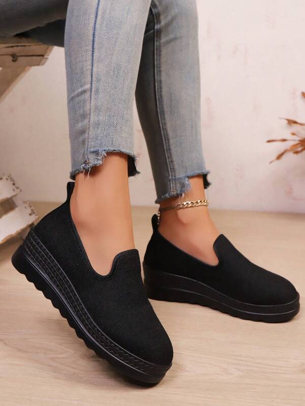 Women's Suede High Heel Round Toe Platform Slip-On Shoes, Comfortable For Walking And Commuting
