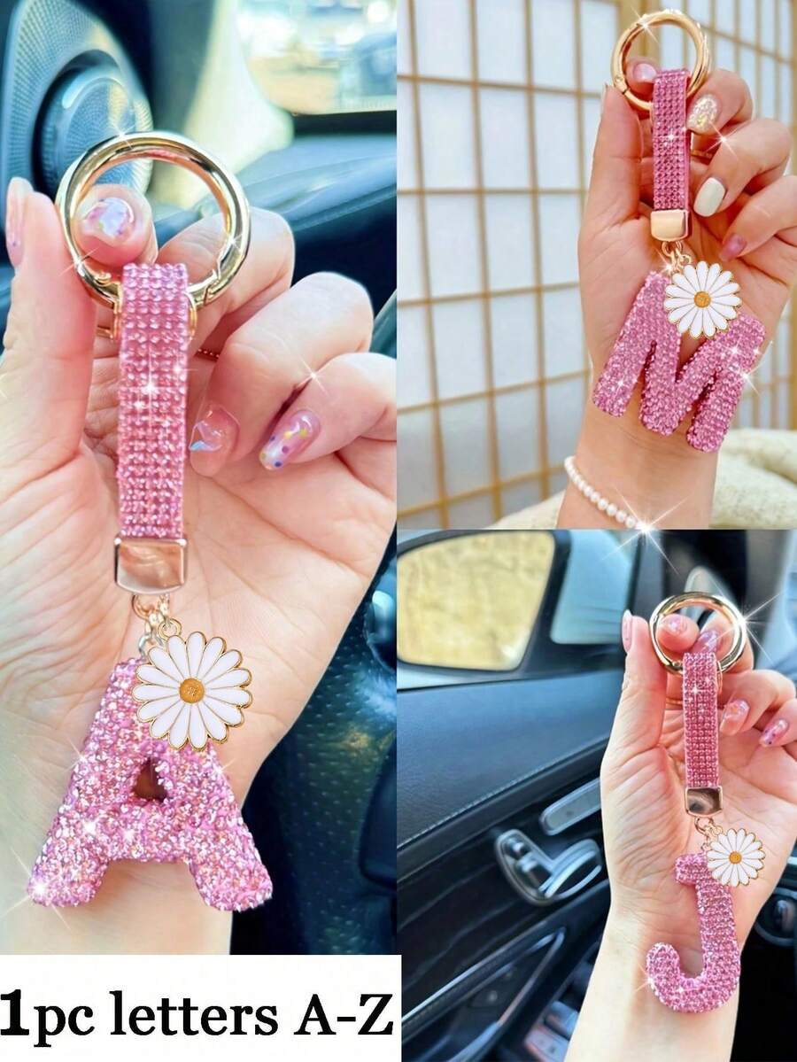 闪亮水钻字母钥匙扣 - 幸运水晶吊坠，闪亮合金饰物，适用于包包和背包 - 生日和特殊场合的完美礼物，钥匙链环包包背包饰物汽车挂件女士女孩礼物，钱包和手提包配件，字母表首字母 A-Z - 彩色 - 查看 1