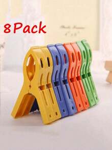 8/16 Pcs/Set Beach Chair Towel Clips, Clothespins, Large Plastic Clothespins For Socks And Clothes, Windproof Clothes Hanger Clips, Beach Towel Clothespins, Clothespins To Keep Your Towel From Blowing, Essential For Beach Vacations