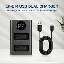 EDEKOY LP-E10 USB双口充电器，兼容佳能EOS Rebel T3、T5、T6、T7、T100、Kiss X50、X70、X80、X90、1100D、1200D、1300D、1500D、2000D、3000D、4000D相机，可替代LC-E10充电器 - 黑色USB-TypeC - 查看 1