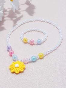 12pcs/Set Girls Cute Multicolor Flower Pendant Charm Beaded Necklace & Bracelet Jewelry Set, Suitable For School, Holiday Party, Birthday Gift, Random Color - Multicolor - View 10