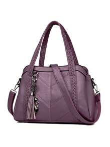 1 pièce Sac à main de luxe avec surpiqûres pour femmes, sac à bandoulière mode en PU, sac bandoulière grande capacité avec pendentif à gland, sac bandoulière couleur unie, sac à main parfait pour un usage quotidien