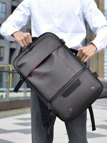 男士旅行背包，功能性笔记本电脑隔层单肩包，女士商务旅行背包，大容量书包，可扩展户外背包 - 深灰色 - 查看 2