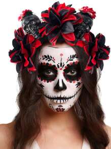1pc Halloween Realistic Black & Red Skeleton Flower Headband, Dark Gothic Style Day Of The Dead Party Costume Accessory For Women - Multicolor - View 4