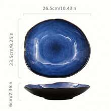 taufikt 1pcs Ceramic Serving Ware, Salad Vegetable Pasta Steak Plate,Microwave And Dishwasher Safe(Blue) - 寶藍色 - 查看 5