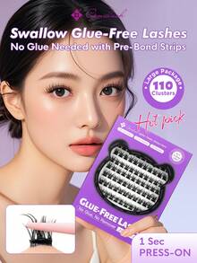 [110 片] GENIELASH 无胶燕子睫毛 适合初学者自粘睫毛 自然假睫毛 无需胶水 睫毛簇、睫毛簇、单根睫毛、睫毛、假睫毛 - 紫色 - 查看 2