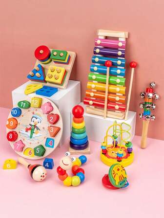 1/5/9/11 Piece Set Early Education Baby Toys,Perfect Christmas Gift,Wooden Toys,Wooden Geometric Building Puzzle Matching Toys,For Cognitive Color & Shape Recognition And Early Education For Kids,School Supplies,Puzzle Game,Children's Educational Games,Children's Gifts,Children's Toys,Girls Toys,Boy Toys,Montessori Toys,Children's Puzzle,