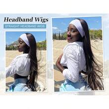 bling hair Perruques bandeau, perruques lisses en cheveux humains pour femmes, perruques sans colle, densité 180 %, sans dentelle, perruques brésiliennes en cheveux humains, couleur naturelle - Noir - Voir 5