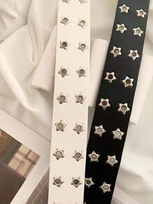 1 件男女通用白色全穿孔 PU 皮革腰带，带星孔，适合秋季、万圣节 - 白色 - 查看 5