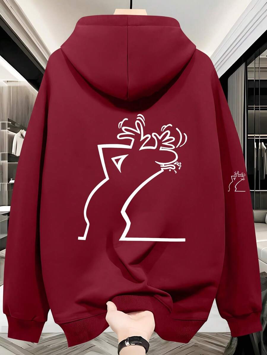 1 pezzo Felpa casual con cappuccio da uomo elegante e di taglia comoda, in tessuto confortevole, adatta per uscite casual, viaggi all'aperto, tempo libero a casa, ottimo regalo per gli uomini, primavera/autunno