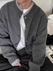 白悦男士轻奢复古钱风两件套拼接休闲简约针织开衫秋冬毛衣