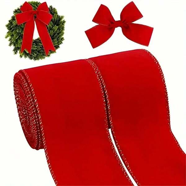 5 Meter Weihnachtsband mit Goldkanten, geeignet für Schleifen, Kränze und Weihnachtsdekoration, Weihnachtsband zum Basteln | Eleganter Schleifen-Maker | Hochwertige Verarbeitung, Weihnachtsband mit Draht