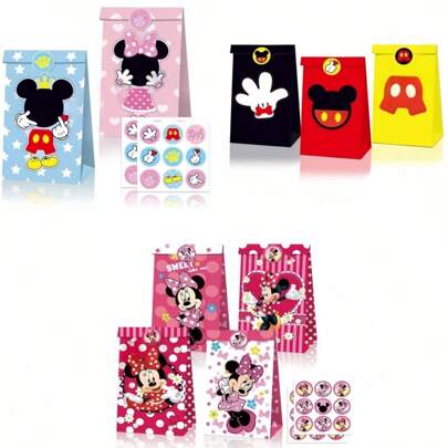 Disney 6pcs Disney Mickey & Minnie Gift Bags, Birthday Party Favor Bags, Candy Cookie Packaging Bags, Disney Themed Gift Packaging & Storage Bags