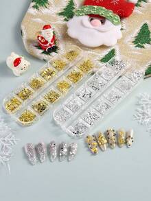 Christmas Nail Art Glitter, 12 Grids Gold Sliver Snowflake Nail Charms Snowflakes Snowmen Elk Bell Gift Xmas Tree Christmas Nail Design Winter Confetti Glitter Sequins Manicure DIY Nail Decoration Nails - Multicolor - View 8