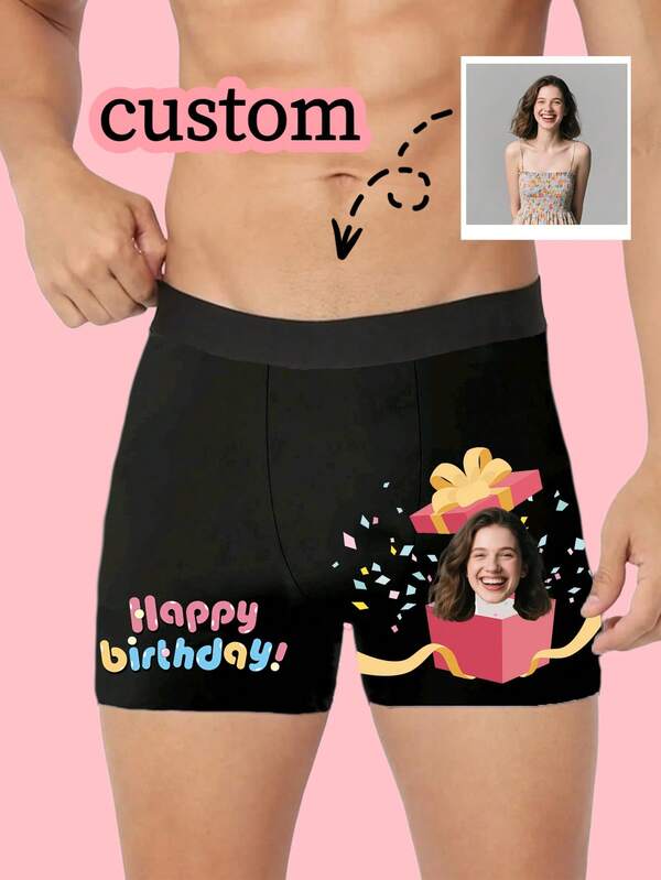1 szt. personalizowanych bokserek męskich – spersonalizowane zdjęcie i wzór "Wszystkiego najlepszego z okazji urodzin", personalizowana bielizna męska | Idealny prezent dla chłopaka, prezenty dla mężczyzn, męska bielizna na zamówienie