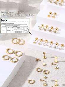 12PCS Jstyle Anti-Allergy Surgical Steel Earrings Are Suitable For Sensitive Ears. 14K Gold Flat-Back Earrings, Small Stainless Steel Earrings For Boy And , Flat-Back Stud Earrings, Cartilage Earring Set, Suitable For Multiple Piercings