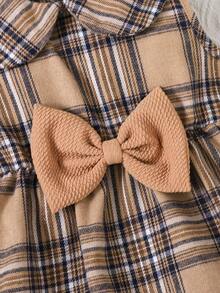 3 件套女婴套装：卡其色短开衫、米色格子无袖连衣裙、卡其色斜挎包，秋冬 - 棕色 - 查看 6