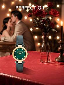 Coach 女士石英腕表，绿色可调节皮革表带，金色圆形表壳，女士礼物模拟手表，钻石珍珠贝母表盘，14503951 - 綠色 - 查看 8