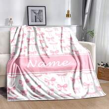 Personalized Pink Bow Anime Theme Flannel Blanket, Custom Name Soft Cozy Throw, Tear Resistant, Machine Washable, Digital Print, Polyester, All Seasons, 280gsm - Ideal For Couch, Bed, Camping & Travel,For Mother's Day,For Birthdays,For Father's Day,For Graduation,For Weddings,For Christmas,For Housewarming Sofa,Bed,Car,Bedroom,Living Room Washable,Lightweight,Breathable,Durable Cozy,Comfortable,Warm,Soft,Simple Custom,Personalized Ideal Gifts For Him,Ideal Gifts For Her