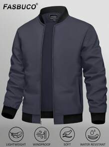 FASBUCO Men's Lightweight Windbreaker Thin Bomber Coat With Full Zipper And Pockets For Spring And Autumn