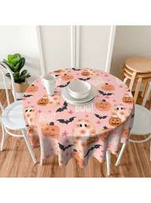 1pc Ladybug/Cute Ghost Heatproof Tablecloth, Adorable Polyester Rectangular/Round Decorative Tablecloth Suitable For Living Room And Kitchen Decor Halloween Party