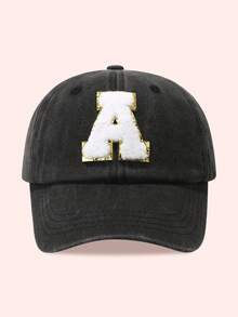 1pc Kids 26 Letters Baseball Cap, Washed Baseball Hat For Boys And Girls, Suitable For Outdoor Activities And Daily Wear, Sun Ion - Gold Label-black Washed Cap - View 32