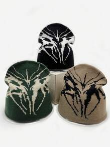 1pc Y2K Jacquard Knit Beanie Hat, Street Fashion Casual Acrylic Knit Hat, Suitable For Autumn/Winter, Halloween Winter Women - A - View 1