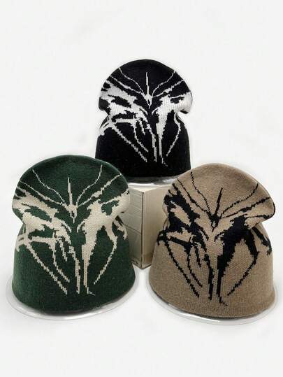 1pc Y2K Jacquard Knit Beanie Hat, Street Fashion Casual Acrylic Knit Hat, Suitable For Autumn/Winter, Halloween Winter Women