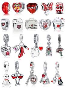 1pc Fashion Red Series Heart, Square, Bell, Flower, Bow, Cup, Key, Baseball, Home, Peace Dove Pendant, Suitable For Girls And Women DIY Bracelet Necklace Fashion Jewelry Making Gift Valentine's Day - Red - View 1