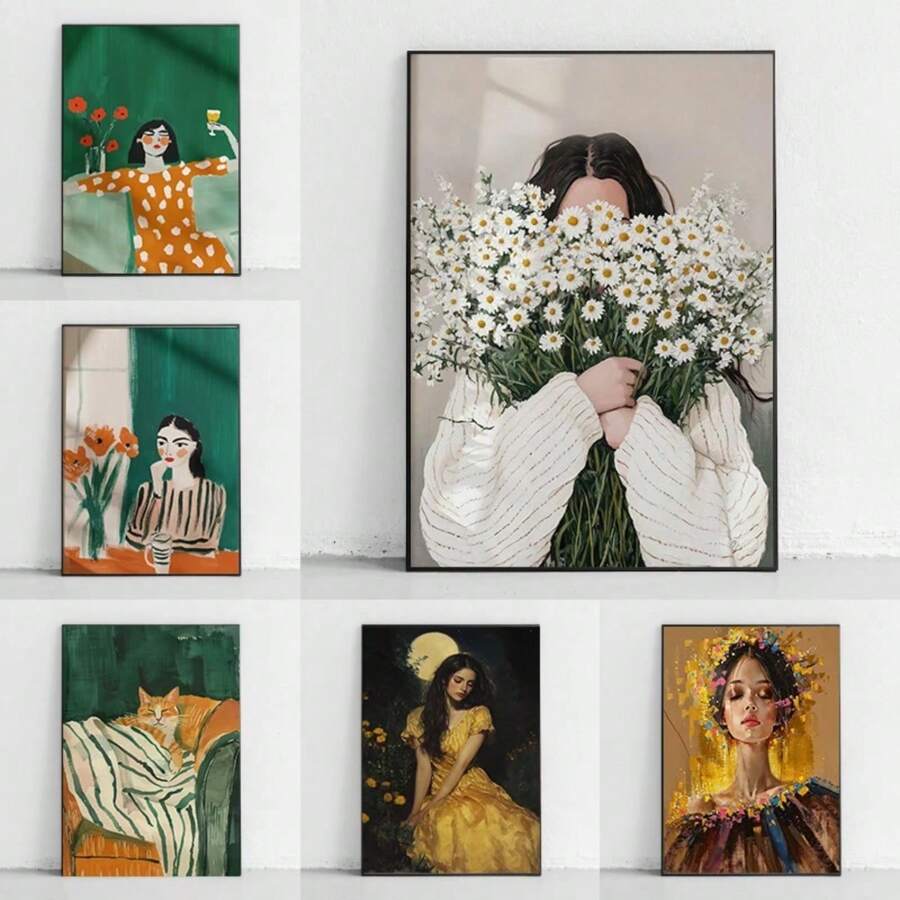 1 buc Pictură de artă portret Copertă Serie Temă Canvas Imprimare Modă Pop Artă de perete Postere Culori Mural Studio Decor Acasă Fără cadru