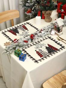1pc Linen Merry Christmas Table Runner, Black & White Plaid Christmas Tree Pattern Table, Holiday Tabletop Decor Fabric For Winter Home Decor And Festive Celebration, Holiday Party, Christmas Party, Halloween Decoration, Holiday Decoration, Festive Decoration, Party Favor, Fun Christmas Party Decor, Christmas Holiday, Happy New Year, Christmas Decoration, Perfect Christmas Gift For Friends Christmas Decorations Home Christmas Gifts Christmas Decor