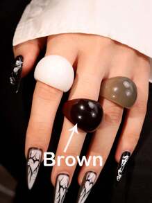 3pcs/Set Vintage Resin Ring Set In Beige And Brown, Elegant Accessory Gift For Friends - Multicolor - View 20
