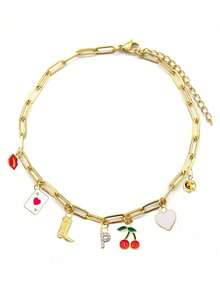 suteyi Initial Charm Bracelet For Women Beach Letter Bracelet Gold Charms Pendant Western Cowgirl Cherry Heart Fruit Bracelet Charms Bracelet For Teen Girl Gifts Stuff Valentines,Mom,Mother,Mother's Day,Gift