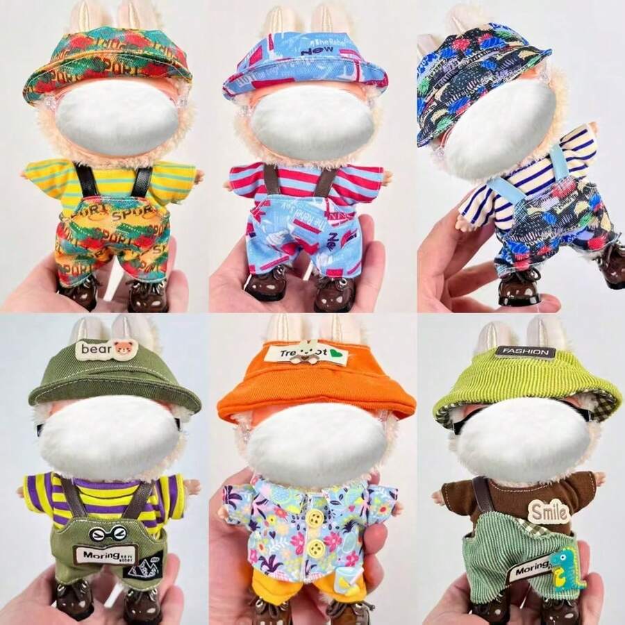 [Nur Outfit] 17 CM LABUBU austauschbares Outfit Set, 1./2./3. Generation Schlüsselanhänger Anhänger Blindbox Sammlerfigur für LABUBU Puppe, personalisiertes Set für LABUBU (Puppe und Schuhe nicht enthalten) - Verschiedenfarbig - Übersicht 1