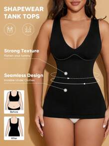 Women's V-Neck Seamless Slimming Sports Camisole - Black - View 2