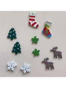 100pcs/50pcs Wooden Decorative Buttons - Mixed Patterns Of Christmas Trees, Snowflakes, And Mittens - Christmas Decor DIY Craft Embellishments For Making Christmas Cards, Scrapbooking, Headpieces, And Gift Decorations (Random Styles) - Multicolor - View 7