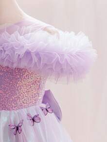 H HIBOBI Vestido maxi de princesa con decoración de mariposas moradas para niñas, inspirado en cuentos de hadas - Morado - Ver 8