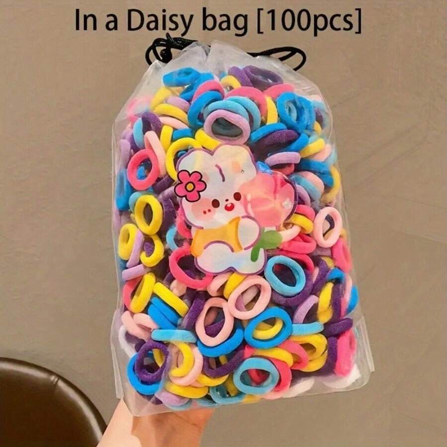 100 Non-Destructive Hair Rings - Super Elastic Ponytail Rope, Non-Slip Headband, Soft Pink Color - Suitable For Parties, Daily Hairstyles, Party Accessories, Cute Character Design, Fun Aesthetics