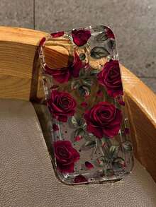 Funda Transparente con Estampado de Rosas Grandes Compatible con iPhone Impermeable a Prueba de Golpes y Arañazos - Multicolor - Ver 8