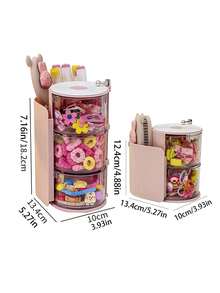 1 件儿童多层旋转收纳盒，可旋转收纳盒，用于发夹、发饰、发带、化妆海绵、珠宝、戒指，防尘收纳 - 粉色 - 查看 6