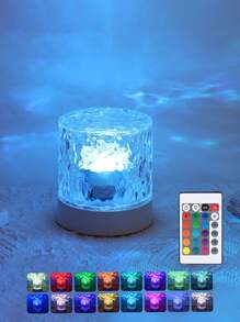 1 Pack Type C Round Night Light Crystal Table Lamp, Creative Bedside Lamp With Rotating Water Ripple Effect, Flame Atmosphere Lamp With 16 Color  And Remote Control Function, Bedroom Rgb Remote Control Night Light With Rotating Water Pattern Design, Suitable For Children's Rooms, Bedrooms, Hallways,