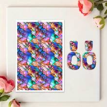 1 coală de hârtie de transfer pentru lut polimeric, imitație de marmură retro abstract flori lut transfer hârtie pentru cercei din lut polimeric, vintage flori margarete transfer hârtie lut bijuterii pictură în ulei bijuterii - Multicolor - Vizualizare 19