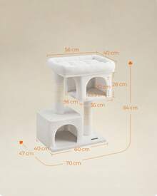 Cat Tree, 84 Cm Tower, L, Condo For Large Cats Up To 7 Kg, Large Perch, 2 Caves, Scratching Post, Cream White - White - View 5