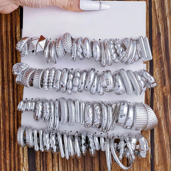 10 pièces/40 pièces Set de boucles d'oreilles en résine de forme C exagérée de couleur argent, convient pour les cadeaux de fête, léger à porter