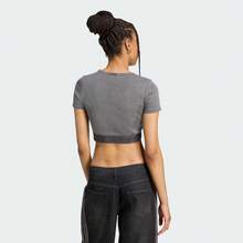Adidas Originals Women's RIB TEE WASH Short Sleeve T-Shirt, Knitted Collarless Short TJW3573 - Grey - View 5