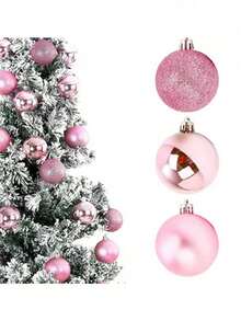 24pcs Pink Christmas Ornament Balls, Matte, Glossy, Frosted Finish, Suitable For Hanging On Christmas Tree, Home Decor, Window Display, Fireplace, Staircase, Wreaths, Centerpieces, Gift Box Accessories - Multicolor - View 1